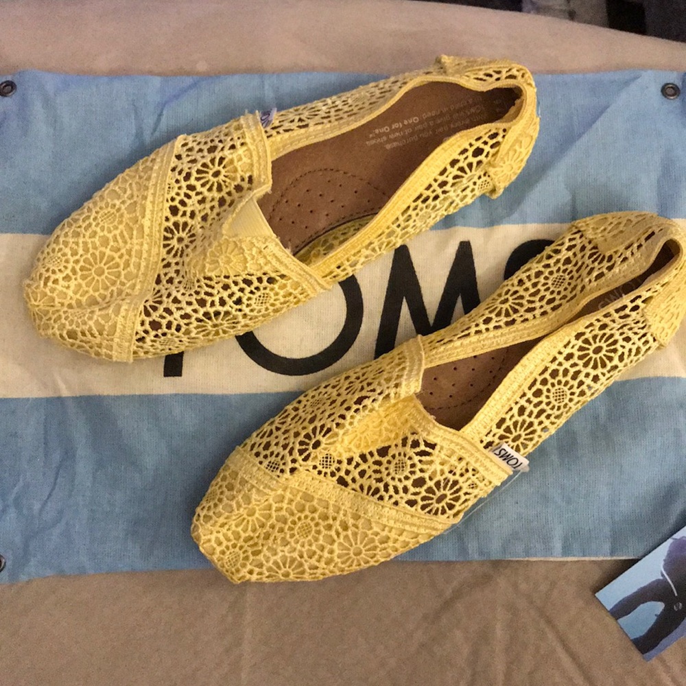 Yellow crochet Tom’s flats